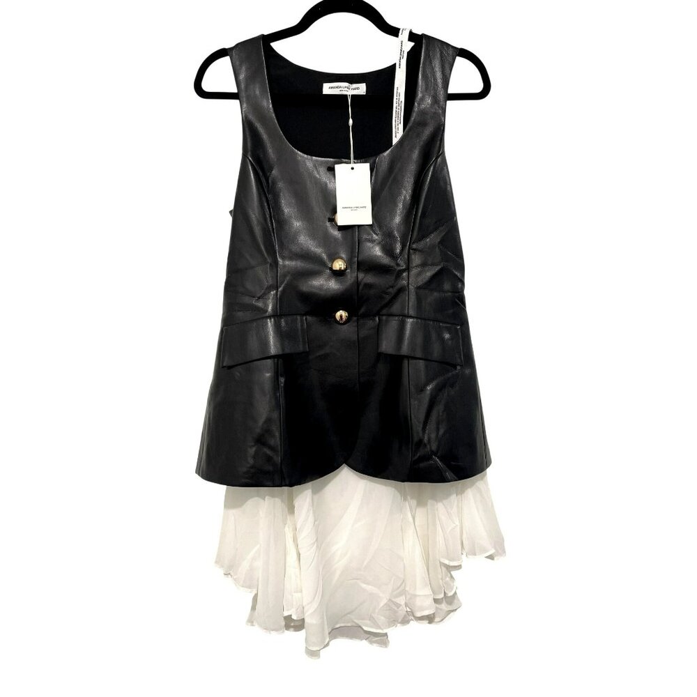 Amanda Uprichard Black Faux Leather Romper Ruffle Hem Size Medium New